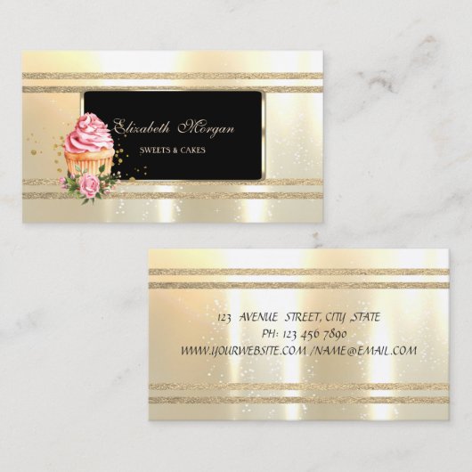 Elegant Luxury ,Black ,Faux Gold Glittery Stripes Visitekaartje (Voorkant / Achterkant)