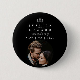 Elegant Luxury Black White Monogram Foto Weduwscha Ronde Button 5,7 Cm