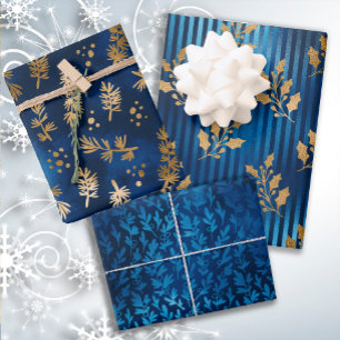 Elegant Luxury Blue Gold kerstfeestdag Inpakpapier Vel