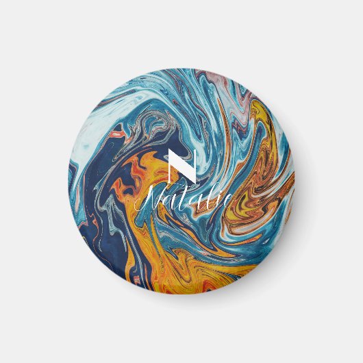 Elegant Luxury Blue Gold Monogram Magneet (Voorkant)