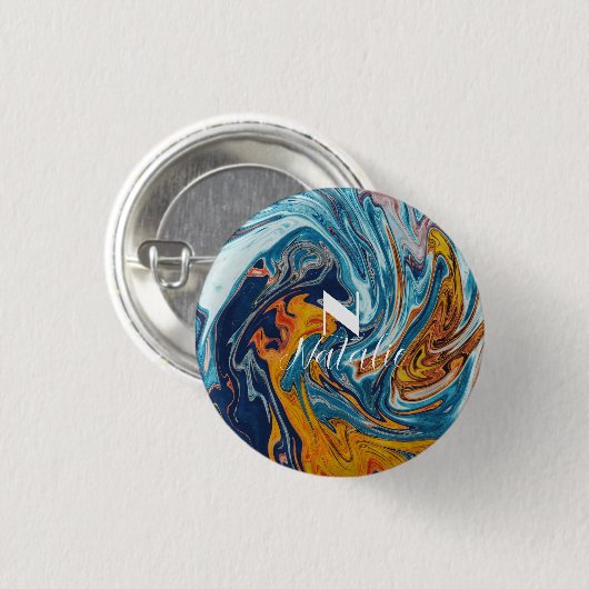 Elegant Luxury Blue Gold Monogram Ronde Button 3,2 Cm (Voorkant /achterkant)