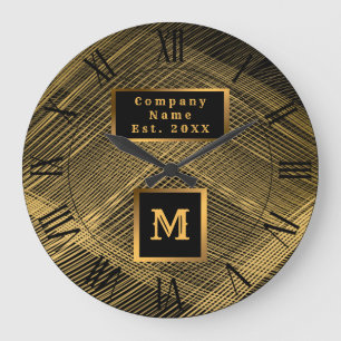 Elegant Luxury Gold Black Wave Monogramma Grote Klok