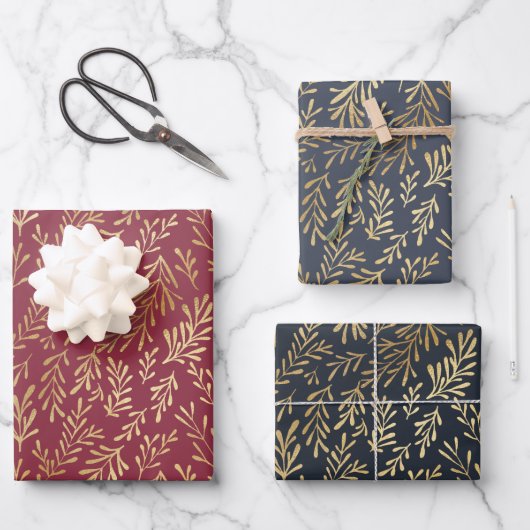 Elegant Luxury Gold Leaf Pattern Kerstmis Inpakpapier Vel (Voorkant)