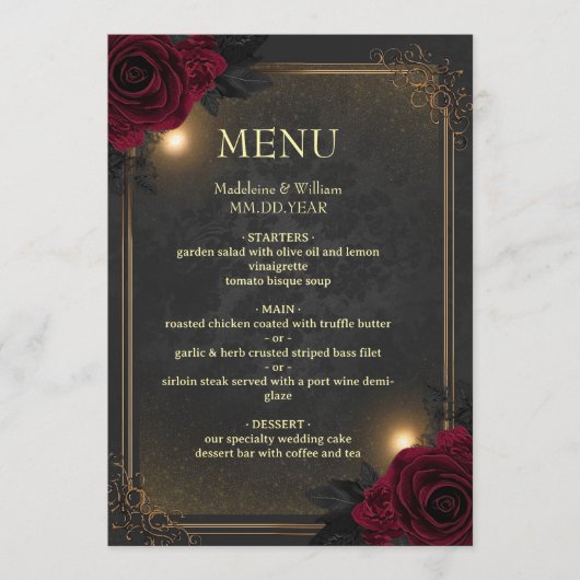 Elegant Luxury Goth Glam Wedding Menu (Voorkant)