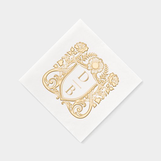 Elegant Luxury Hand Drawn Crest Wedding Monogram Folie Servetten (Rechts)