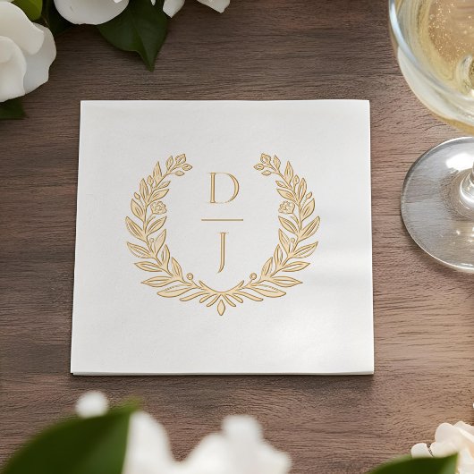Elegant Luxury Hand Drawn Wreath Wedding Monogram Folie Servetten