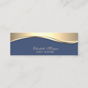 Elegant Luxury Modern, Gold, Navy Blue Mini Visitekaartje