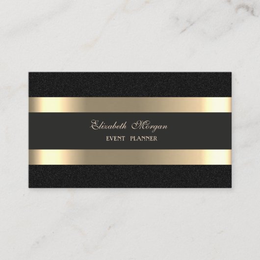 Elegant Luxury Modern, Gold Striped, Black Visitekaartje (Voorkant)