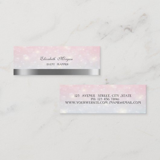Elegant Luxury Modern, Silver Stripe, Bokeh Mini Visitekaartje (Voorkant / Achterkant)