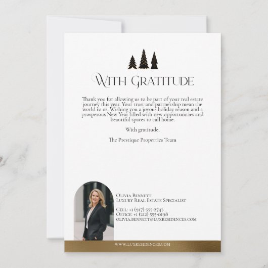 Elegant Luxury Real Estate Modern Gold Black Happy Feestdagenkaart (Achterkant)