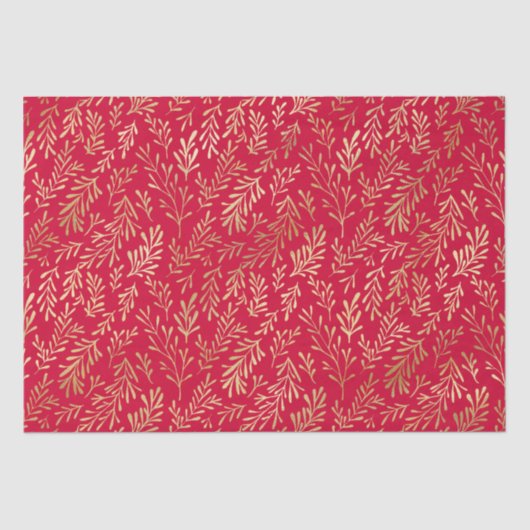 Elegant Luxury Red Gold Leaf Pattern Tissuepapier (Voorkant)