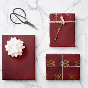 Elegant Luxury Red Gold Snowflakes Inpakpapier Vel