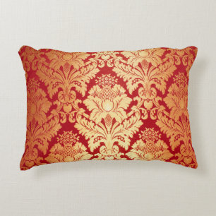Elegant Luxury Retro Red Gold Damask Patroon Decoratief Kussen