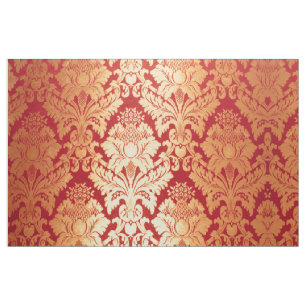 Elegant Luxury Retro Red Gold Damask Patroon Stof