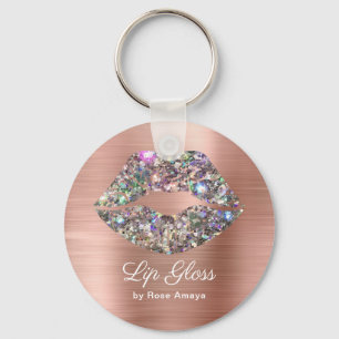 Elegant Luxury Roos Gold en Glitter Lip Gloss Art Sleutelhanger