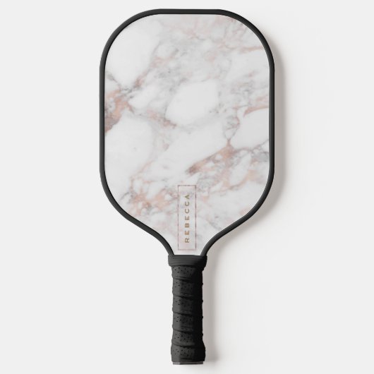 Elegant Luxury Roos-gold Faux Marble Pickleball Paddle (Voorkant)