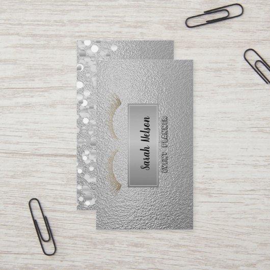 Elegant Luxury Silver Faux Lashes Visitekaartje (Voorkant / Achterkant in situ)