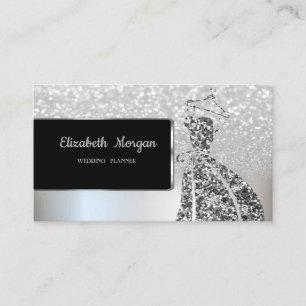 Elegant Luxury Silver Glitter Bokeh Ombre, Dress Visitekaartje