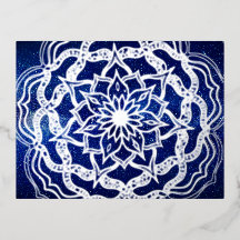 Elegant Luxury Silver Navy Blue Mandala Reiki Yoga