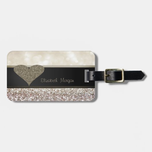 Elegant Luxury Sophisticated, Glittery Heart, Boke Bagagelabel (Voorkant horizontaal)