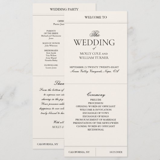 Elegant Luxury Vintage Classic Wedding Programme (Devant / Derrière)
