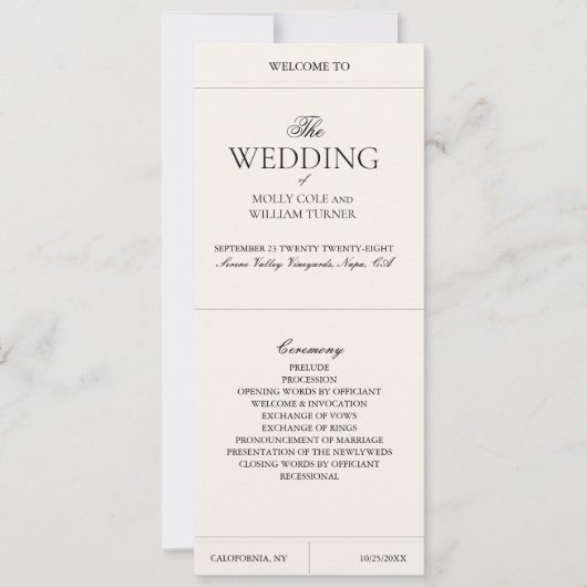 Elegant Luxury Vintage Classic Wedding Programme (Devant)
