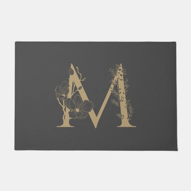 Elegant M Boho Floral Monogram Initiaal Goud Goud Deurmat (Voorkant)