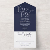 Élégant M. et Mme Script Faire-Part de Mariage Ble (À l'intérieur)