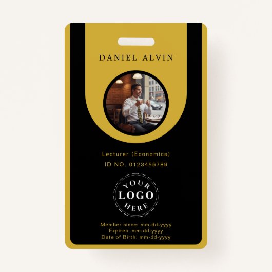 Elegant M Gold Black Work Office Identification ID Badge (Voorkant)