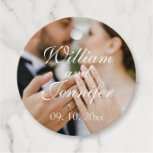 Elegant Maatwerk Foto, Naam en Datum Monogram Bedankjes Labels (Voorkant)