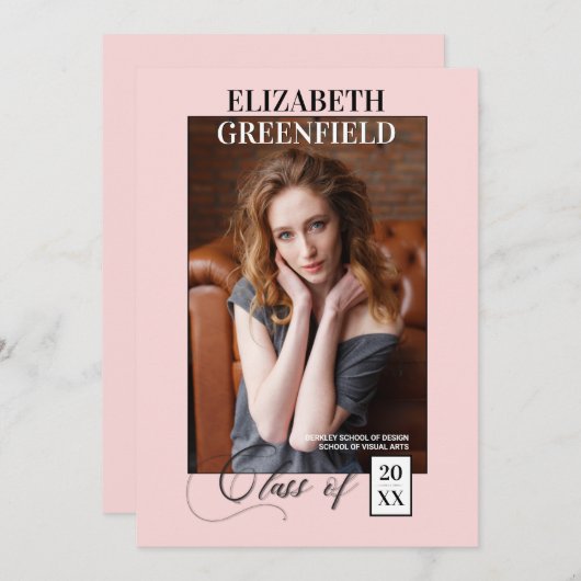 Élégant Magazine Style Faire-part photo rose (Devant / Derrière)