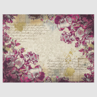 Elegant Magenta Floral Antique Decoupage Print Tissuepapier