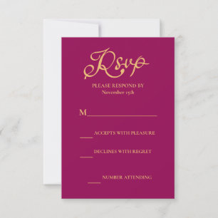 Elegant Magenta Gold Hindu Mandala Indian Wedding RSVP Kaartje