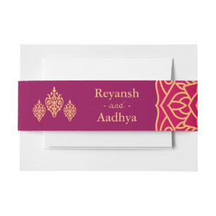 Elegant Magenta Gold Hindu Mandala Indian Wedding Uitnodigingen Wikkel