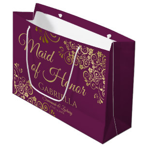 Elegant Magenta & Goud Maid van Eer Bruiloft Groot Cadeauzakje