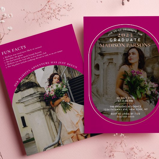 Elegant Magenta Photo Afstuderen Folie Uitnodiging