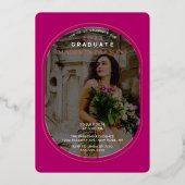 Elegant Magenta Photo Afstuderen Folie Uitnodiging (Voorkant)