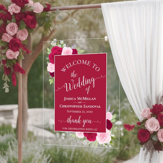 Elegant Magenta & Pink Boho Roses Wedding Welcome
