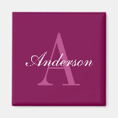 Elegant Magenta Rood, Roze & Witte Naam & Monogram Magneet (Voorkant)
