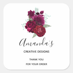 Elegant Magenta Roos Floral Bouquet Business Vierkante Sticker