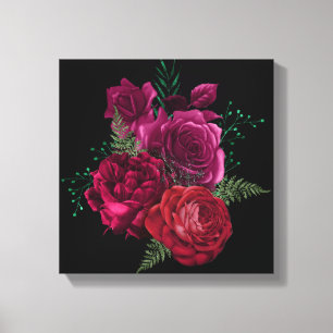 Elegant Magenta Roos Floral Bouquet Canvas Afdruk