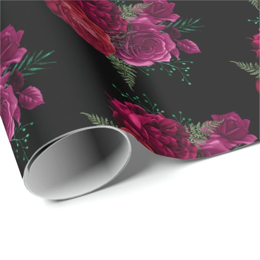 Elegant Magenta Roos Floral Bouquet Pattern Cadeaupapier (Rol Hoek)
