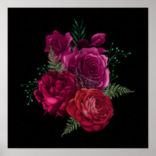 Elegant Magenta Roos Floral Bouquet Poster