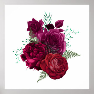 Elegant Magenta Roos Floral Bouquet Poster