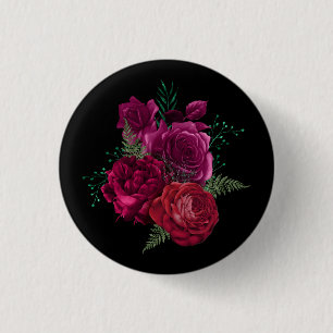 Elegant Magenta Roos Floral Bouquet Ronde Button 3,2 Cm