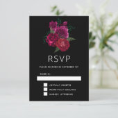 Elegant Magenta Roos Floral Bouquet RSVP Kaartje (Staand voorkant)