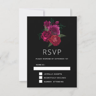 Elegant Magenta Roos Floral Bouquet RSVP Kaartje