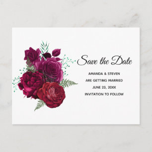 Elegant Magenta Roos Floral Bouquet Save the Date Uitnodiging Briefkaart