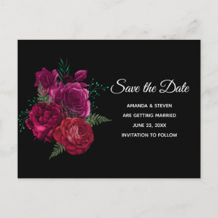 Elegant Magenta Roos Floral Bouquet Save the Date Uitnodiging Briefkaart