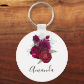 Elegant Magenta Roos Floral Bouquet Sleutelhanger (Voorkant)
